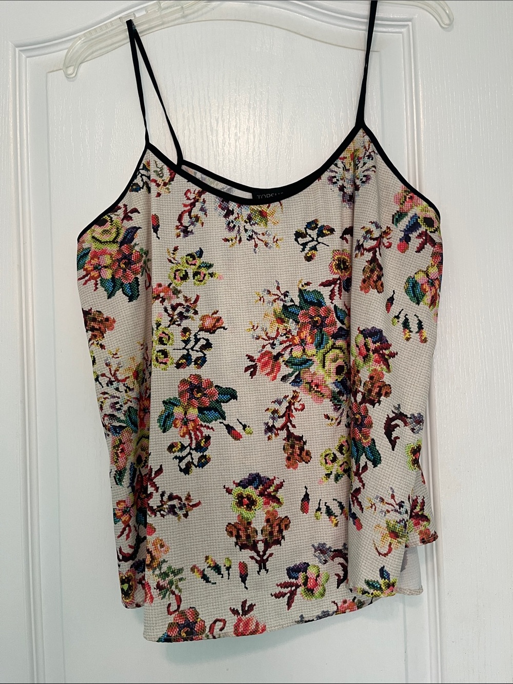 Topshop Beige Floral Tank with embroidery print